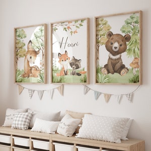 Póster de pared de animales del bosque|Diseño de animales del bosque|Cuadro de pared de animales para habitación infantil|Ideas de diseño para habitaciones infantiles|Póster con motivo de bosque|Póster de pared para niños