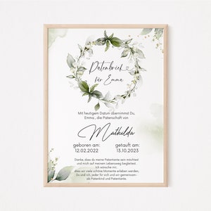 Carta de padrino para madrina padrino | regalo de bautismo | regalo de bautismo individual | cartel de bautismo | regalo para padrinos | regalo de bautismo con fechas de nacimiento