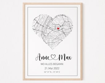 Erinnerungsgeschenk"wo alles begann"Karte personalisiert|Koordinaten Bild Verlobung Jahrestag Hochzeitsgeschenk Poster|Geschenk für Ihn||085