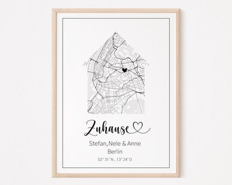 Familie Zuhause Print|Einzugsgeschenk Wohnung Haus|Koordinaten Bild Zuhause |Geschenk Einzug Hausbau Hochzeit Richtfest |Bilder Wohnzimmer|