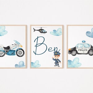 Affiche personnalisée pour enfants| Affiche de police| Affiche de nom de garçons| Cadeaux personnalisés pour les enfants| Idées d'affiches de pépinière de véhicules