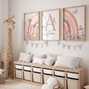 Póster infantil de flores silvestres|Póster con nombre personalizado|Regalo infantil|Cuadros de pared para habitación infantil|Cuadro para habitación de niña|