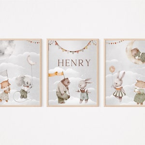 Póster infantil personalizado con marco|Póster de animales del bosque boho|Imagen de guarderíaRegalos personalizados para niños|021