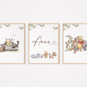 Classic Winnie The Pooh Nursery Print|Set of 3 Winnie The Pooh Print|Winnie Nursery Wall Art|Animals Art Print|Nursery Print