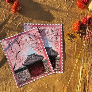Les cerisiers - Carte postale/minicarte South Korea co'- Impression d'art - Illustration digitale/Art print -wall art decoration-cadeau