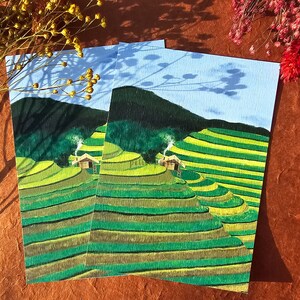 Campi di riso in Vietnam - Cartolina A6+ Collezione Asia - Stampa artistica - Illustrazione digitale/Stampa artistica - Decorazione murale-regalo