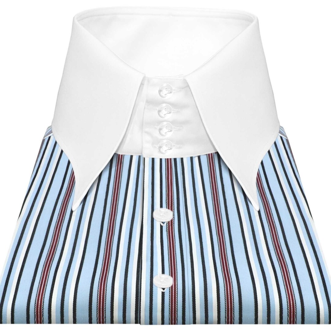 High Long Pointed Collar Shirt Blue & White Stripes Men - Etsy