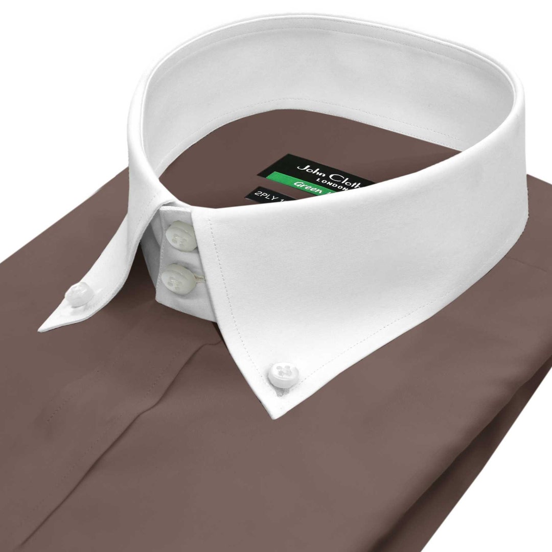 Pointed Oxford Collar Shirt Dark Chocolate Brown High Collar - Etsy