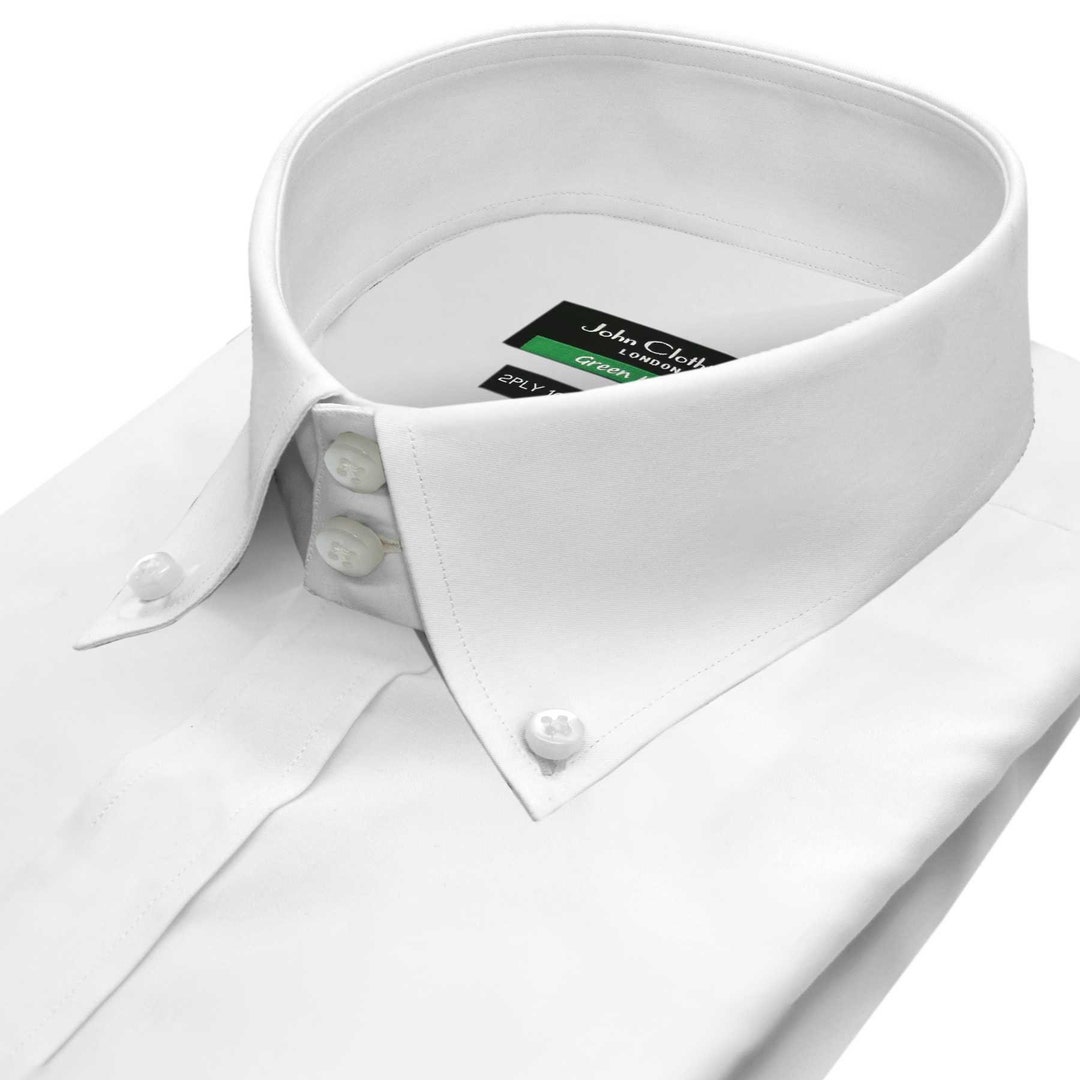 Plain White Dress Shirt Button Down High Collar Shirt Pure Etsy