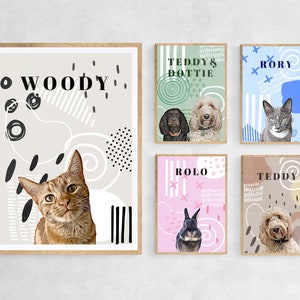 PERSONALISIERTE TIER PORTRAITS Abstrakt | Digitaler Download | Mehrere Haustiere Zeichnung | Personalisiertes Hunde Katzen Portrait | Funky Tierliebhaber Geschenk