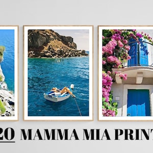 20 MAMMA MIA PRINTS / Descarga digital / Imprimir en casa / Película Mamma Mia inspirada / Mercancía de Abba / Carteles de Grecia / Mykonos Santorini