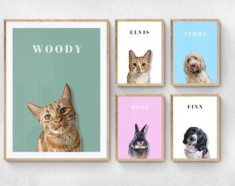 PERSONALISED PET PORTRAITS | Digital download | Multiple pets drawing | Custom dog cat rabbit portrait | Illustrated animal lover gift