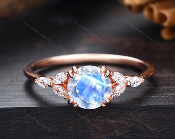 Anillo de ópalo blanco Dianty, anillo de compromiso de ópalo único vintage, anillo de diamantes simulado Art Déco, anillo de boda de ópalo delicado, regalo para mujeres