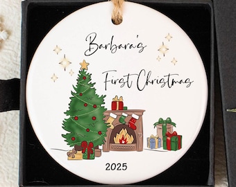 Decorazione natalizia per neonati, ricordo, pallina di Natale in ceramica, decorazione personalizzata per la prima scena natalizia del neonato