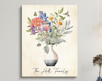 Personalized Gift for Mom, Birth Flower Print, Custom Bouquet Painting, Custom Birth Month Flower Birthday Gift,Mothers Day Gift,Lovely Gift