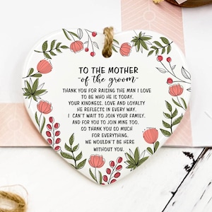 Cadeau pour la mère du marié, le jour de mon mariage, coeur en céramique à suspendre pour maman, cadeau de la mariée, belle-mère, pour maman, souvenir en céramique