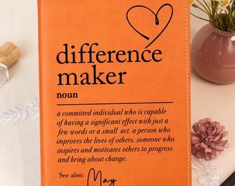Difference Maker Journal, Custom Leather Journal, Mentor Gift, Difference Maker Definition Gift, Leader Present, Appreciation Gift