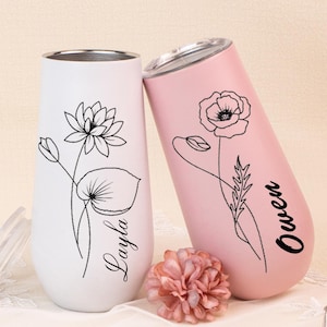 Personalized 6oz Bridesmaid Champagne Flute Tumbler, Custom Laser Engraved Bridesmaid Proposal Gift, Insulated Tumblers Bachelorette Party