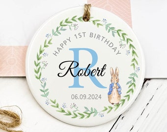 Personalized Birthday Gift, First Birthday Gift, Baby's Birthday Keepsake Gift, 1st Birthday Present, Rabbit Themed Gift, Ceramic Keepsake