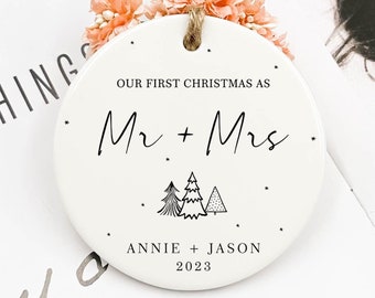 First Christmas Married Ornament, Mr and Mrs Tree Christmas Ornament, Our First Christmas Married as Mr and Mrs Ornament, Personalized Gift