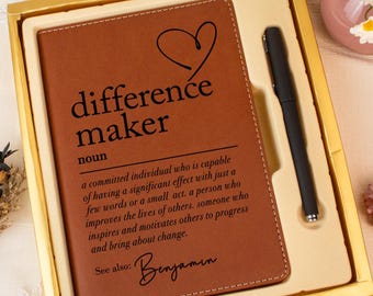 Difference Maker Journal, Mentor Gift, Special Person Gift, Gift for Colleague, Supervisor Gift, Thank You Journal, Custom Leather Notebook