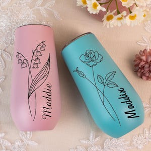 Bridesmaid Flutes Tumblers, Bridal Party Gift for Her, Personalized Champagne Tumblers 6oz, Insulated Tumbler, Bachelorette Party Favor