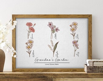 Custom Your Personalized Family Gift of Your idea, Grandma's Garden Christmas Day Gift, Customized Grandkids Birthday Month Flowers Decor