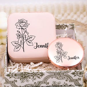 Portagioie da viaggio personalizzato + specchio, piccolo organizer quadrato per orecchini, scatola regalo per damigelle d'onore per sorelle, amiche, scatola per la festa della mamma.