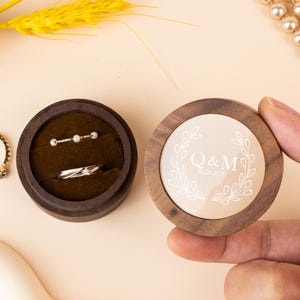 2 Slots Ring Box, Round Wooden Ring Box for Wedding Ceremony, Wedding Band Holder, Ring Bearer Ring Box, 2 Ring Holder