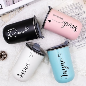 Personalized Pink Tumbler, White Tumbler with Lid, Bridesmaid Flute, Bachelorette Wine Glass Party, Wedding Gift, Bridesmaid Gifts for Her