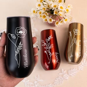 Personalized Champagne Tumbler, Bridesmaid Flute, Bachelorette Wine Glass Party, Tumbler with Lid, Wedding Gift, Bridesmaid Gifts for Her