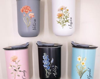 Personalized Bridesmaids Gifts Floral Wine Glass with Lid, Customized Bridesmaids Gift Tumbler, Wedding Gift, Party Favor, Gifts for Her