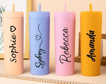 Vaso con nombre personalizado, vaso de viaje personalizado para chicas, vaso acrílico con pajita, regalo para dama de honor, vaso de boda, vaso nupcial personalizado, vaso de playa