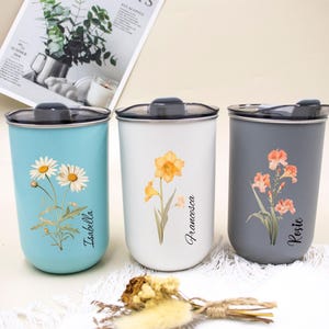 Personalized Floral Wine Tumbler with Lid, Custom Insulated Travel Mugs, Bridesmaids Gifts, Unique Customizable Gifts for Any Occasion