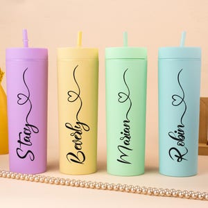 Wedding Party Water Glass Gifts, Personalized Tumblers with Lid and Straw, Custom Skinny Tumbler, Bachelorette Party, Bridesmaid Tumbler