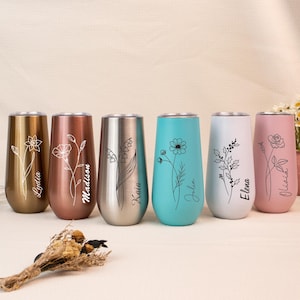 Personalized Champagne Tumbler, Bridesmaid Proposal Gift, Bachelorette Stainless Flute Wine Glass, Personalized Gift for Her, Steel Mug