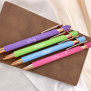 Gepersonaliseerde luxe soft-touch roségouden pen, rubberen soft-touch balpen, fancy custom pen, kerstcadeaus, cadeaupennen voor vrouwen