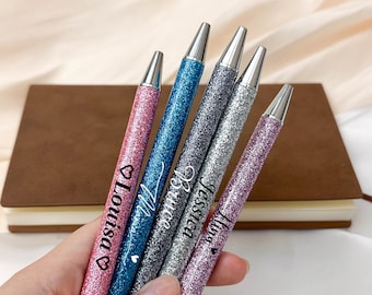 Personalisierter Glitter nachfüllbarer Stift, einziehbarer Gelstift, Geschenk, Glitter-Stift, Brautjungferngeschenk, Kugelschreiber, Weihnachtsgeschenke, Bürostifte