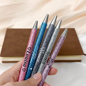Personalized Glitter Refillable Pen, Retractable Gel Pen, Gift, Glitter Pen, Bridesmaid Gift, Ballpoint Pens, Christmas Gifts, Office Pens