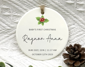 Baby's First Christmas Ornament, Personalized Baby Stats First Christmas Ornament, Custom Baby Ceramic Keepsake, 2023