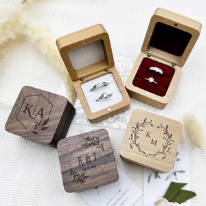 Custom Wooden Wedding Ceremony Ring Box, Personalized Engraved Engagement Ring Box, Anniversary,Proposal Ring Box Holder, Square Ring Bearer