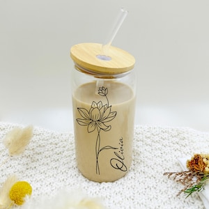 Personalized Birth Flower Coffee Cup With Name, Personalized Birth Flower Tumbler, Bridesmaid Proposal, Glass Mugs, Gifts for Her