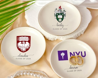 Custom University Logo Ring Dish, Personalized Graduation Gift for Her, 2025 Graduate Gift, Graduation University Jewelry Tray,Class of 2025