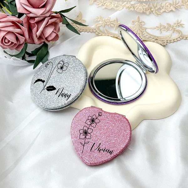 Personalized Bling Compact Mirror, Customized Bridesmaid Glitter Mirror, Engraved Mirror, Pocket Mirror Bridesmaid Gift, Bridal Party Gift