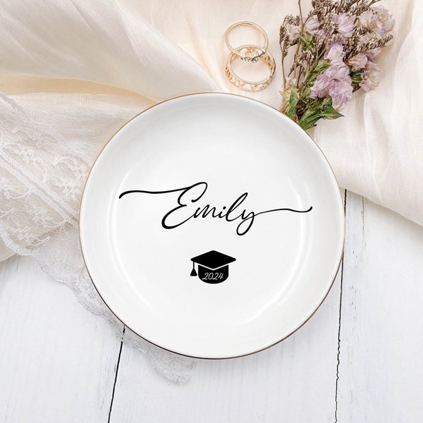 Graduation Gift for Her, Graduation Jewelry Dish, Personalized Trinket/Ring Dish, Daughter Grad Gift, Class of 2024 Gift, College Graduation
