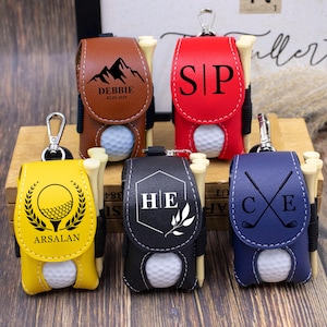 Sac de balles de golf personnalisé, Mini porte-balle de golf personnalisé, Pochette en cuir pour balles de golf et tees, Super cadeau de golf, Cadeaux pour garçons d'honneur, Cadeau pour papa