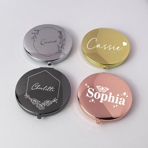 Personalized Compact Mirror, Custom Pocket Mirror, Birthday Gifts, Gifts for Best Friend, Bridal Party Gift, Wedding Gift, Gift Under 10 image 1