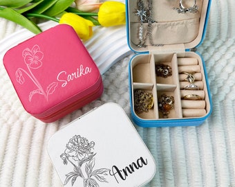 Reise Schmuckschatulle, Brautjungfer Geschenke, Leder Schmuck Organizer, personalisierte Geschenke für Frauen, Geburtstagsgeschenke für sie, Reise Schmuckschatulle