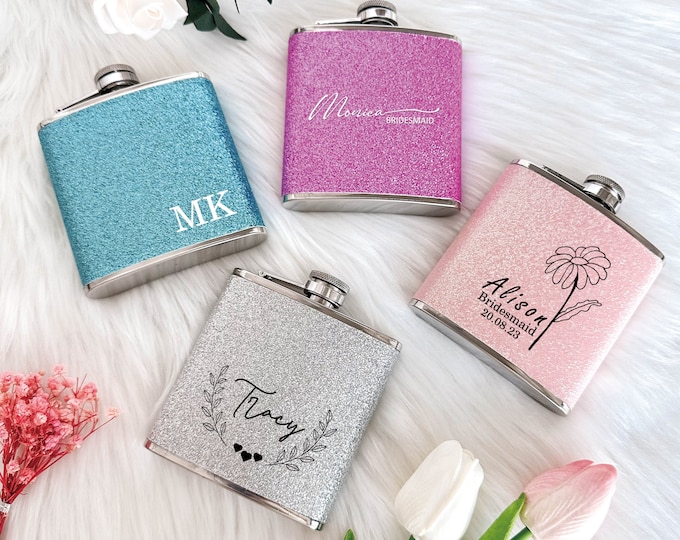 Personalized Women's Flask, Custom Women's Flask,  Engraved Women's Flask, Bridal Party Gift, Bridesmaid Gift, For Ladies