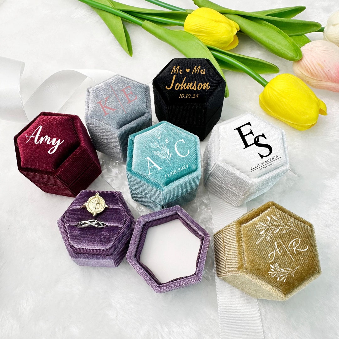 Ring Box Personalized Velvet Ring Box, Wedding Engagement Ring Box, Custom Ring ...